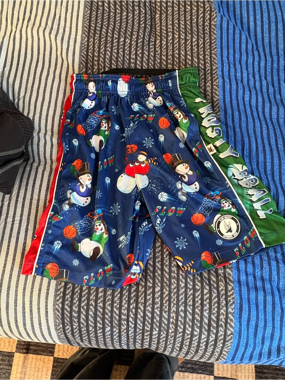 Kids Blue Flow Society Snowman Basketball Shorts